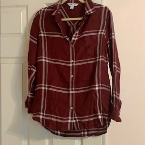 Old navy maroon and white plaid shirt